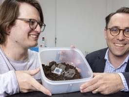 Photo of Xavier Aeby and Gustav Nyström who invented the biodegradable battery