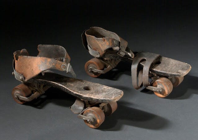 Photo of wooden skates designed by James L. Plimpton