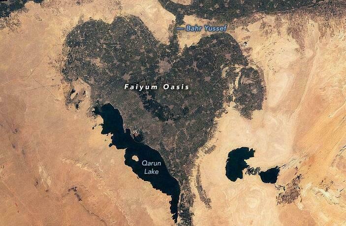 Heart-shaped wetland, Faiyum Oasis, spotted in Egypt from space