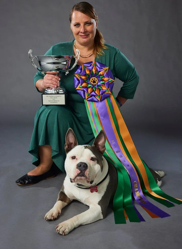 Snoring pitbull wins best in rescue on THE AMERICAN RESCUE DOG SHOW