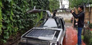Solar-Powered Car Created From Scratch by Indian Maths Teacher man with his car that looks like a dolorean